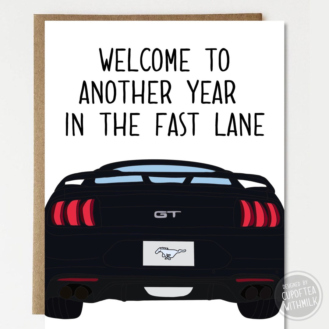 Mustang Inspired in the Fast Lane Happy Birthday Card Greeting Card  Birthday Gift - Etsy