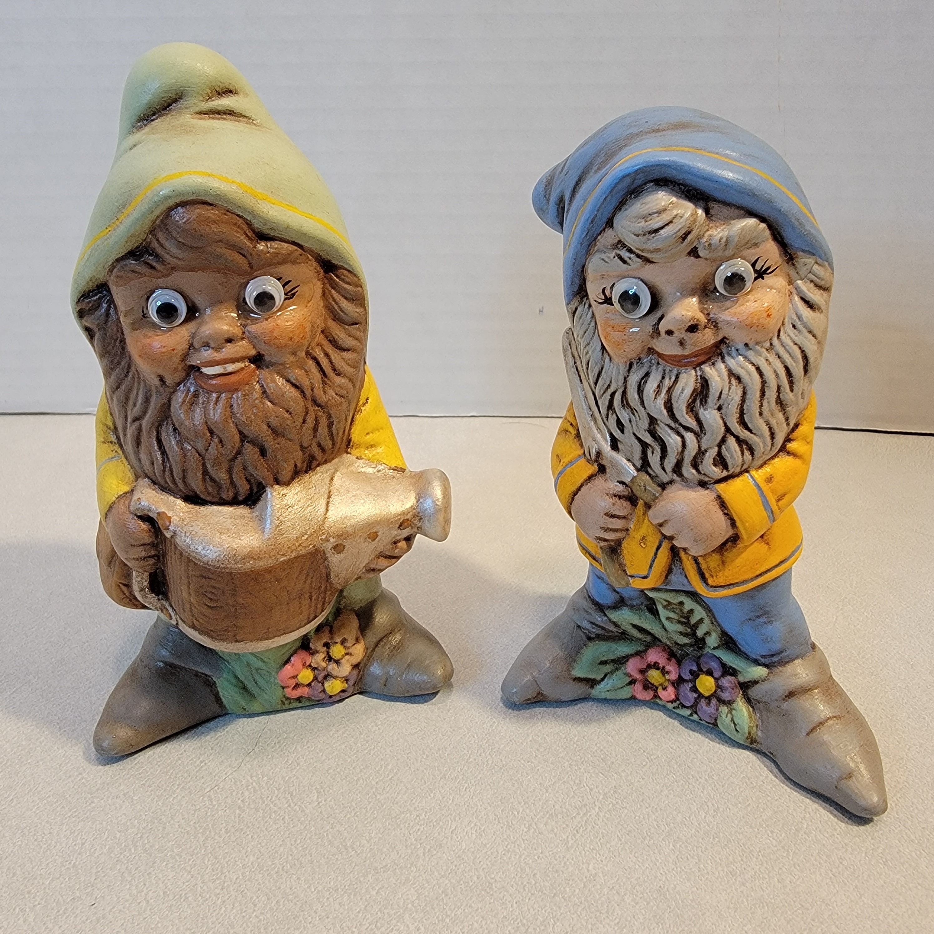 Vtg Pair Ceramic Garden Gnomes 5.5