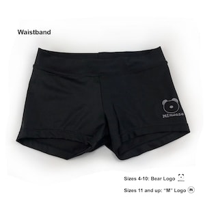 Black Gymnastics Dance Cycling Shorts Girls size 4-13 and Women US 4-14. Gymnast, Yoga, Dance, Ballet, Leotard, Gymnastics. Made in Canada