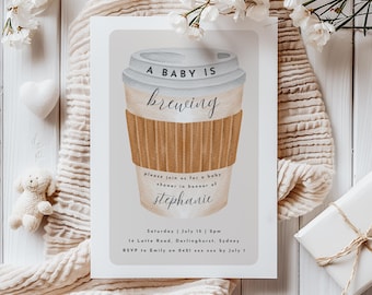 Kaffee-Babyparty-Einladung, ein Baby braut Babyparty-Einladung, Babyparty-Einladung geschlechtsneutral bearbeitbare Canva-Vorlage