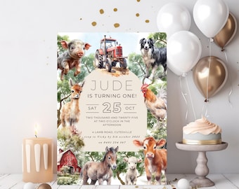 Farm Animals Birthday Invitation, Children's Farm Party, Editable Birthday Template, Instant Download Printable, Digital Template