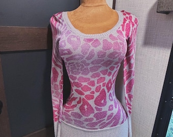 EXPRESS Vintage Y2K Pink & Silver Animal Print Sheer Sweater Size XS