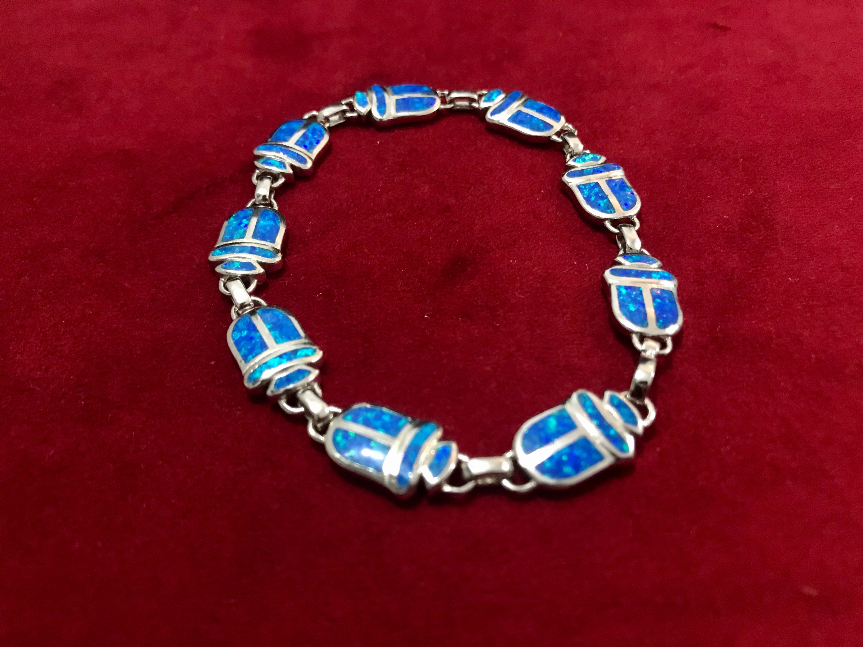 Blue Opal Scarab Bracelet Sterling Silver Scarab Bracelet | Etsy