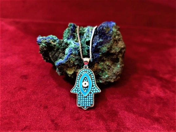 Hamsa Necklace Good Luck Necklace Hand Of Fatima Pendant | Etsy