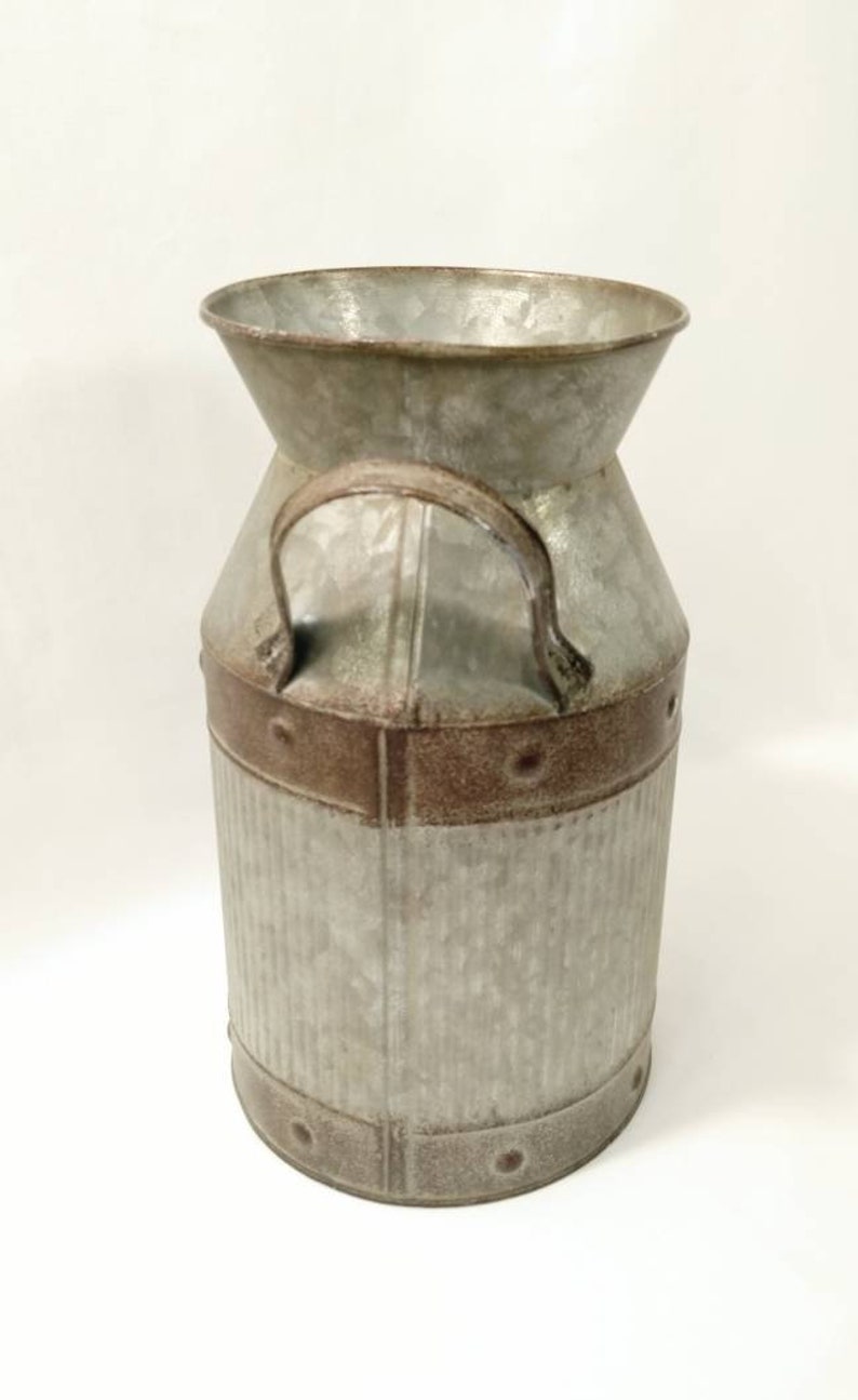 Rustic Farmhouse Style Distressed Silver Metal Milk Can Vase. Etsy