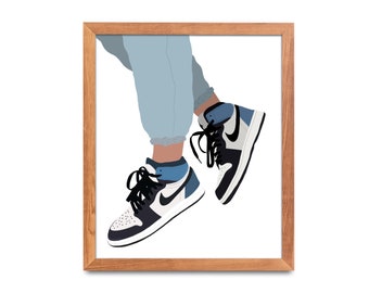 Blue Air Jordan's Print | Air Jordan Poster, Sneakers Poster, Nike Sneaker Print, Wall Art, Street Art, Teen Room Decor, Dangling Nike Shoes