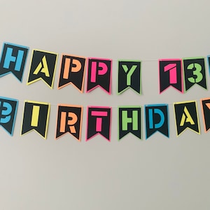 Customizable Neon Happy birthday Banner| Glow in the dark Party Banner.