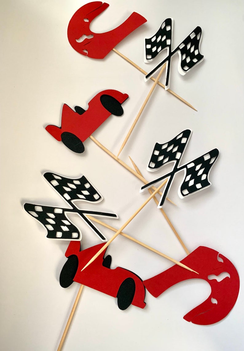 Race Car Cupcake Toppers Checkered Flag Cupcake Toppers Race Etsy Israel