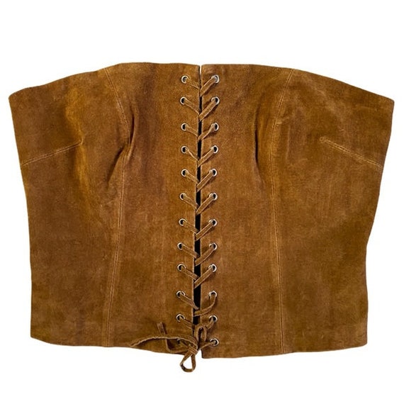 VINTAGE Genuine Leather Lace Up Tube Top Corset M