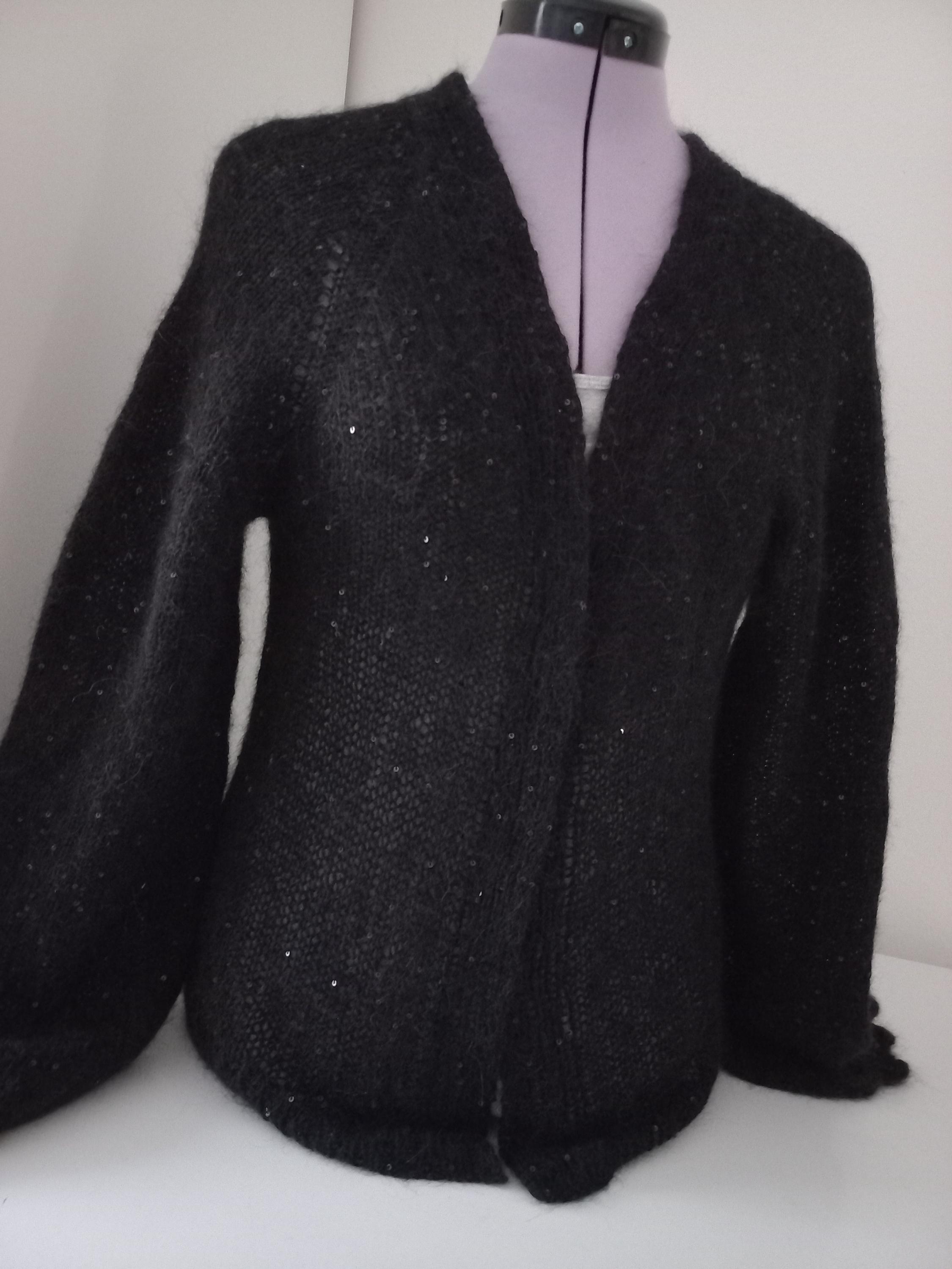 Black Mohair Cardigan With Sequins,without a Clasp. Ready to
