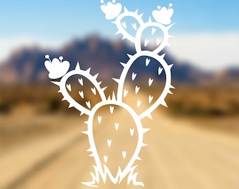 Prickly Pear Cactus Vinyl Decal with Hearts: Desert Car Sticker