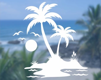 Palm Tree Beach Vinyl Decal Sticker, Adventure Decal, Nature Decal, Beach Decal, Laptop, Palm Trees, Cup Mug Vinyl Decal, Car Decal