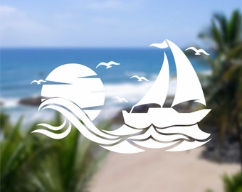 SAILING BEACH SAILBOAT Vinyl Decal Sticker, Love for the Ocean, Beach or Lake, Decal for your Laptop, Cup Mug Vinyl Decal, Jeep or Car Decal