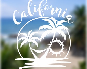 CALIFORNIA BEACH SUNSET, Vinyl Decal Sticker, Nature Decal, Beach Decal, Car Decal, Laptop, Palm Trees, Cup Mug Vinyl Decal, Car Decal