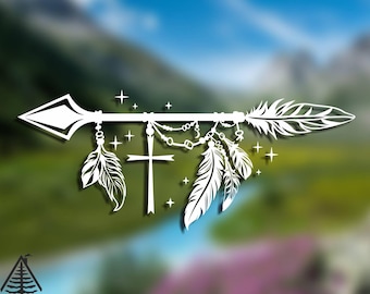 Boho Feather Arrow Cross Vinyl Decal: Car, Laptop, Cup Sticker