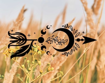 Boho Moon Arrow Vinyl Decal: Floral Galaxy Sticker