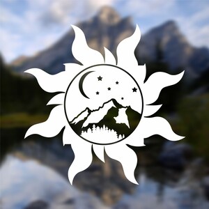 SUNRAY MOUNTAIN NIGHT Vinyl Decal Sticker, Sun Decal, Adventure Decal, Nature Decal, Forest Decal, Laptop Decal, Vinyl Sticker, Car Decal