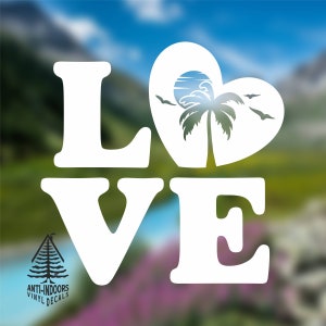 Love Sunset Palm Tree Vinyl Decal Sticker, great Vacation Souvenir, for the Nature, Beach Lovers Phone,  Laptop, Cup, Tumbler,Car, Golf Cart