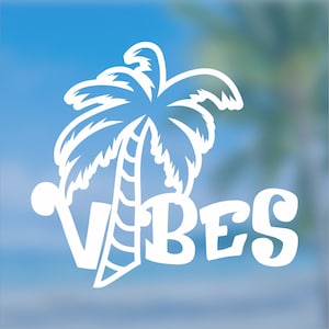 BEACH VIBES Palm Tree Vinyl Decal Sticker, Adventure Decal, Nature Decal, Ocean Decal, Yeti, Cup, Laptop, Golf Cart, Car Window Decal