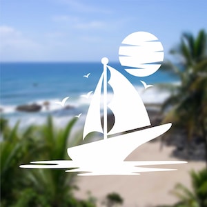 SAIL BOAT SUNSET Beach Vinyl Decal Sticker, Adventure, Nature, Ocean Decal for Golf Cart, Truck, Car, Jeep, Laptop, Cup, Mug, Tumbler, More
