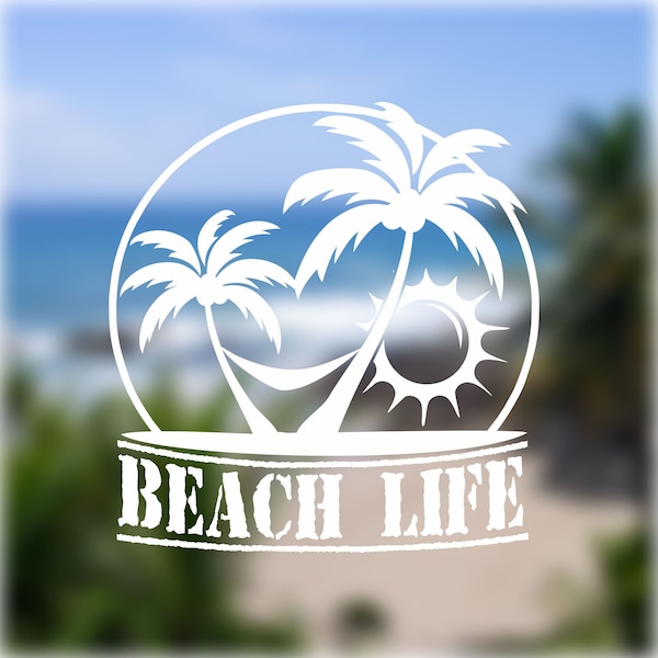 BEACH LIFE Decal, BEACH Sunset, Vinyl Decal Sticker, Nature Decal, Beach Decal, Laptop Sticker, Palm Trees , Cup or Mug Decal, Car Decal