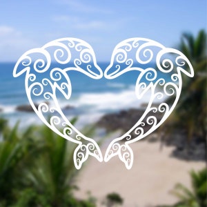 DOLPHIN HEART with Scrolls, Beach Vinyl Decal Sticker, Adventure, Nature, for Laptop, Golf Cart, Truck, Car, Cup, Tumbler, Table, Window
