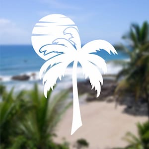 PALM TREE  SUNSET Beach Vinyl Decal Sticker, Adventure, Nature, Ocean Decal for Golf Cart, Truck, Car, Jeep, Laptop, Cup, Mug, Tumbler, More