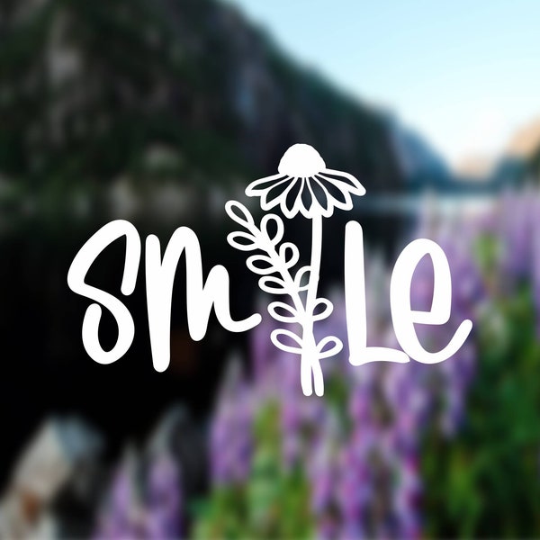 SMILE Wild Flower Stem Flower BoHo Design Vinyl Decal Sticker, for Laptop, Cup, Mug, Car, VW Beetle Bug, Window, Nature, Floral gift for her