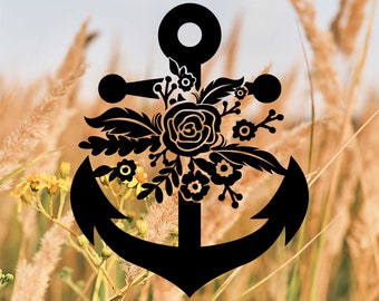 ANCHOR BoHo Flowers and Feather Vinyl Decal Sticker, Decal for Her, Adventure Decal, BoHo Design, Laptop Decal, Vinyl Sticker, Car Decal