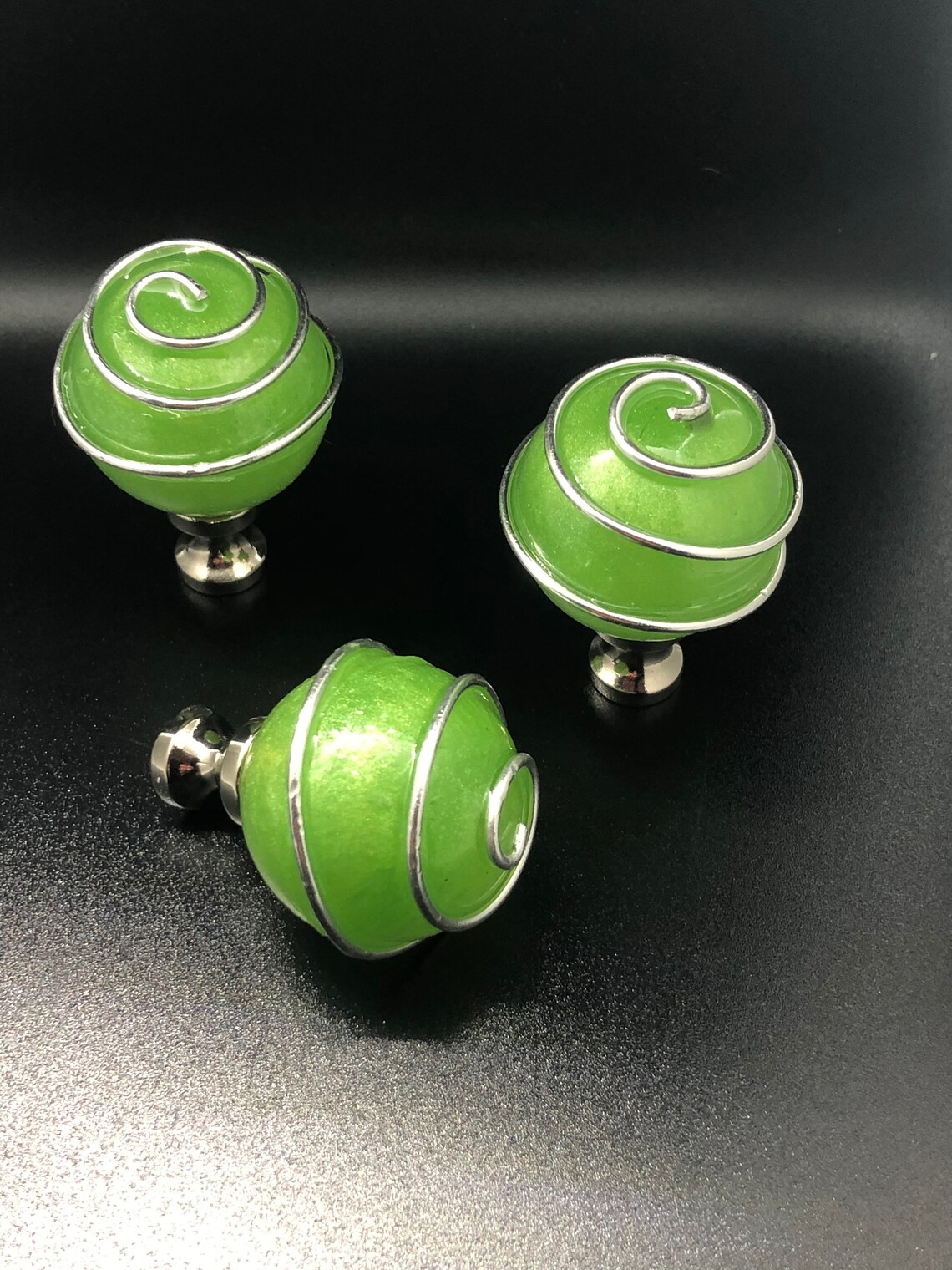 Decorative Knobs Lime Green Silver Knobs Camper Etsy