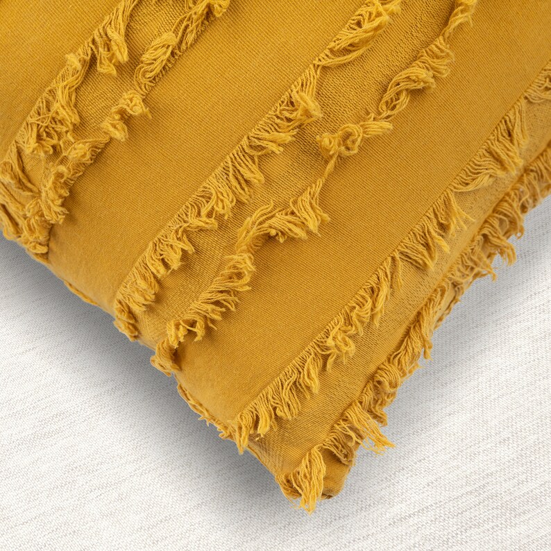 Solid Cotton Washed & Frayed Mustard Yellow Boho Lumbar Etsy