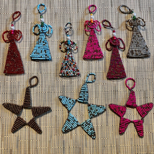 Maasai beaded hanging angels and stars made in Tanzania