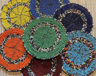 Handmade Tanzanian Beaded Coasters, African, Gift, Maasai