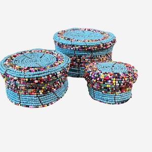 Tanzanian  Beaded Covered Baskets ,Africa, Gift, Crafts, Maasai