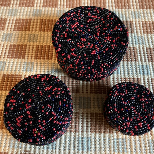 Handmade Tanzanian Stacking Beaded Baskets, Set of 3, Africa, Gift, Crafts, Maasai, Fair Trade