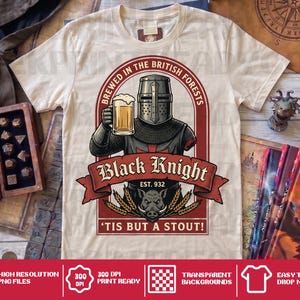 Black Knight Tis But A Stout PNG | Medeltida öldrickande digital nedladdning | Rolig sublimeringsdesign för renässansmässa (digital nedladdning)