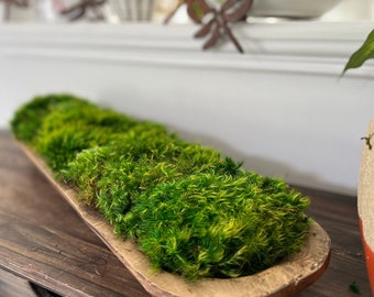SHIPS TODAY Moss Centerpiece in Rustic Wood Dough Bowl: Natural Home Decor 20" Long