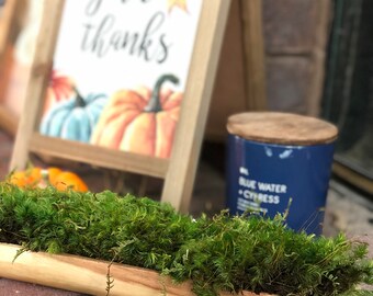 12&quot; Moss Centerpiece: Natural Wood Tray, Maintenance-Free Decor