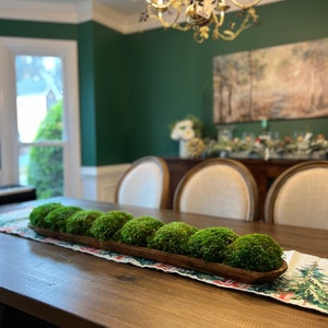 Extra Long Moss Centerpiece: Real Wood Dough Bowl, Natural Home Decor