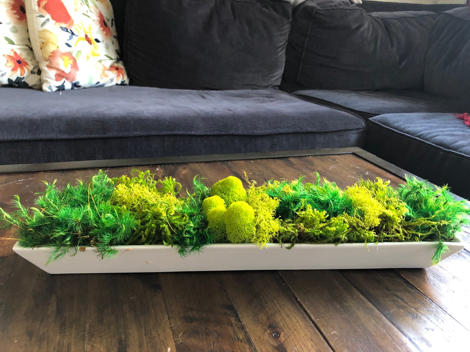 Mixed Moss Table Centerpiece in Modern White 15 long Ceramic Etsy