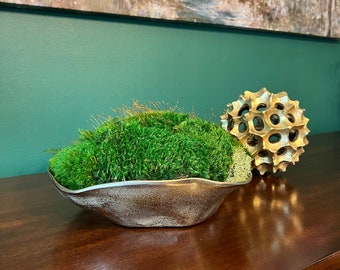 12&quot; | 10&quot; Diameter Heavyweight Gold Metal Vase Preserved Moss Centerpiece Indoor Garden Maintenance Free