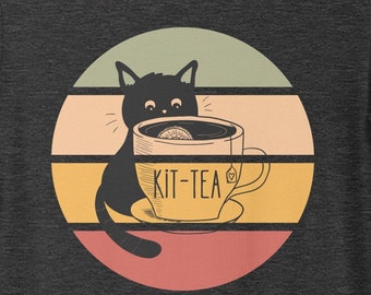 Funny Cute Kit-Tea Shirt, Cat And Tea Lover's T-Shirt Gift For Her, Kitten Tea Retro Design