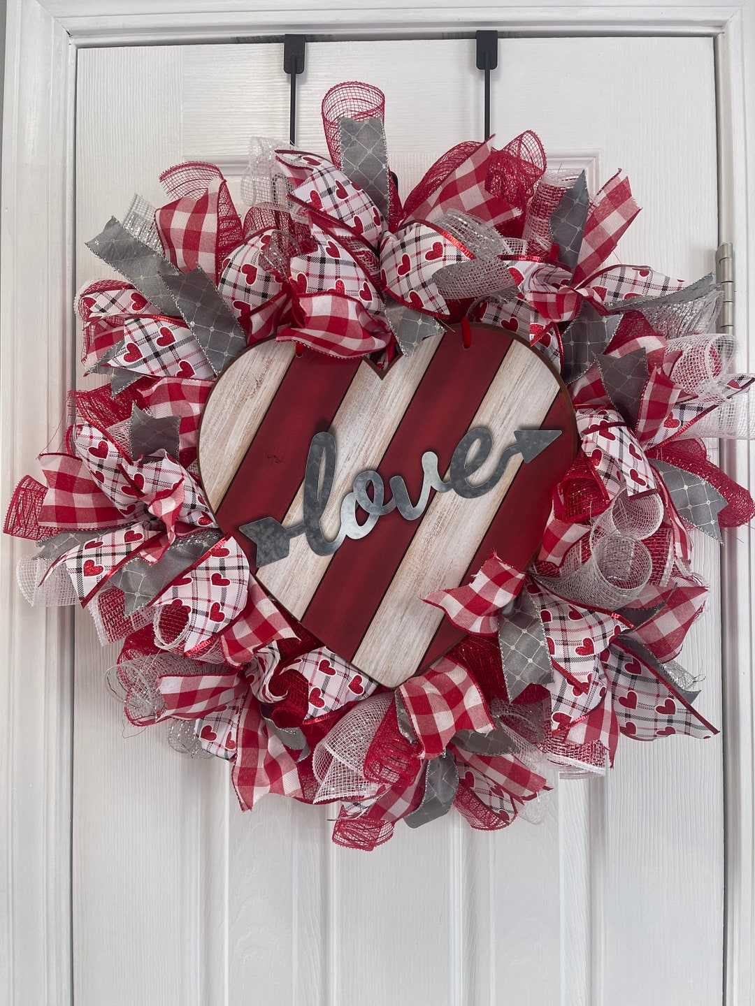 Love Heart Deco Mesh Wreath Valentines Wreath Etsy