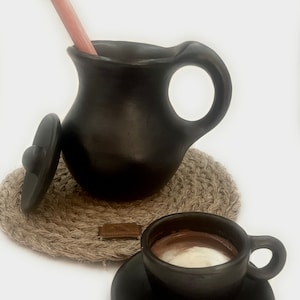 Chocolate or Water Pitcher Carafe with Lid 1.5 Liters  Black Clay 100%  Organic Handcraft Made in La Chamba Tolima Colombia