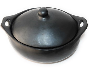 Olla de barro para cocinar con tapa Olla de barro 2,5 litros Olla de sopa Cazuela Sin esmaltar Negro Orgánico Hecho a mano La Chamba Cocina Regalo