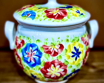 Carmen de Viboral Pottery 3.5L Soup Bowl Handpainted  Clay Pot for Cooking Gift Mom