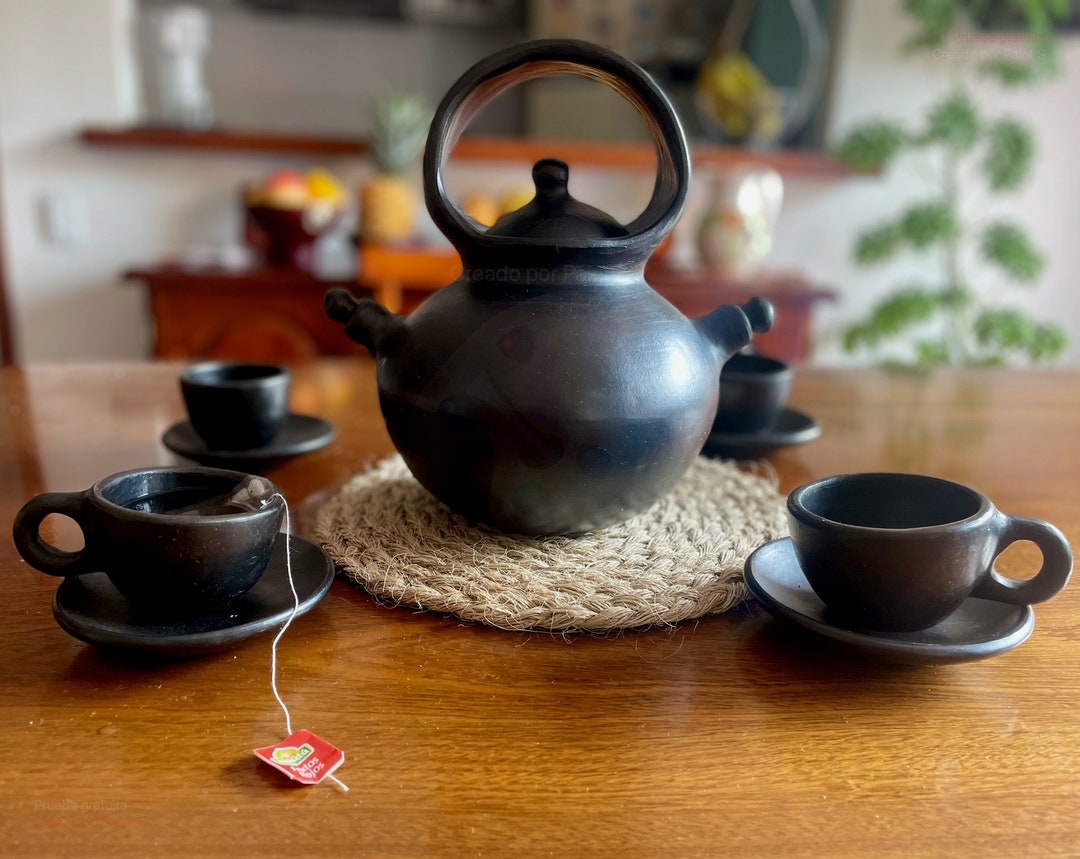 Tea Pot Precolumbian Style Kettle Coffee Pot Teapot Black Clay 100