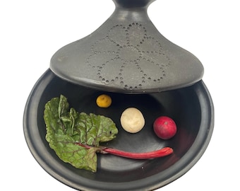 Clay Tagine for Cooking tajin tayin Diameter 12" Aprox Hight 7" Black Clay 100% Handmade in La Chamba Tolima Colombia  Gift for Her