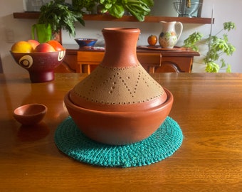 Clay Tagine for Cooking Tajine Tajin Tayin Unglazed Diameter 8.5 " Aprox Hight 8"  Terracotta 100% Handmade in La Chamba Colombia