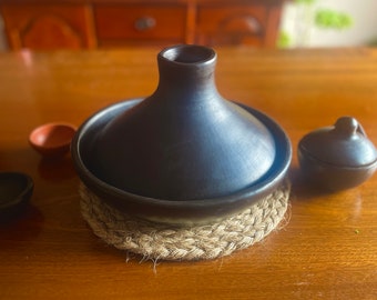 Clay Tagine for Cooking Tajin Tayin  Diameter 11" Hight 8"  Black Unglazed 100% Handmade in La Chamba Colombia Cooking and Serving Pot